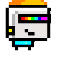 a pixel art drawing of a robot with a rainbow of colors on its head .
