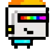 a pixel art drawing of a robot with a rainbow of colors on its head .