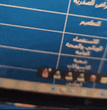 a computer screen shows a blue background with arabic writing on it