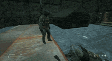 a soldier in a video game has a sticker on his chest that says ' military ' on it