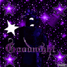 a purple background with stars and the word goodnight