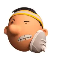 a cartoon character with a headband on has a shell in his mouth