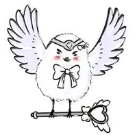 a drawing of a bird wearing a bow and a crown
