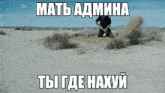 a man is digging a hole in the desert with a foreign language caption