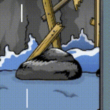 a cartoon drawing of a rock and a tree in a cave