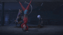 a group of cartoon characters in a dark room including a rat