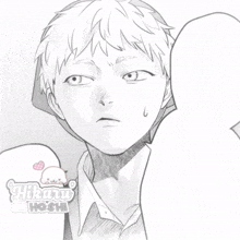 a black and white drawing of a boy with the name hikaru hoshi written on the bottom