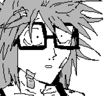 a black and white pixel art drawing of a girl wearing glasses and a tie .