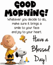 a picture of snoopy and charlie brown with a good morning message