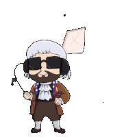 a cartoon of a man with a beard holding a kite