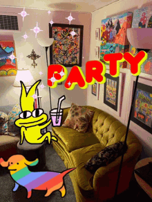 virtual party party drinks dog rainbow