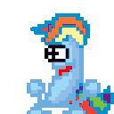 a pixel art drawing of a pony wearing a hat and sunglasses