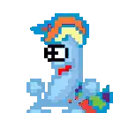 a pixel art drawing of a pony wearing a hat and sunglasses