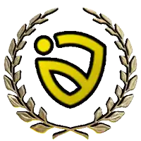 a gold laurel wreath with a yellow shield in the middle