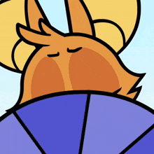 a cartoon drawing of a fox holding a fan