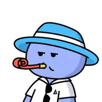 a cartoon character is wearing a blue hat and holding a whistle in his mouth