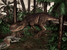 tyrannosaurus rex eating dead dinosaur