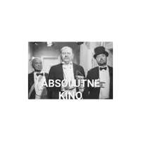 a black and white photo of men in tuxedos with the words absolutne kino written on the bottom
