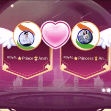 a picture of a man and a woman with the names royal prince ansh and royal princess an on them