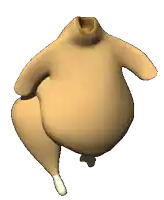 a cartoon of a turkey without a head and a leg