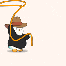 a snowman wearing a cowboy hat is pulling a rope towards a large letter w