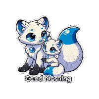 a sticker of two foxes with the words good morning on it