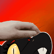 a cartoon drawing of a cat with a red background