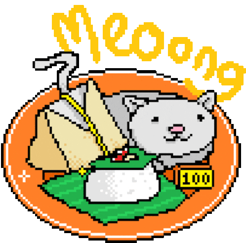 Rice Dish With Smiling Kitten With Caption Meoow Sticker - Tukang Bubur Naik Nintendo Cat Food Stickers