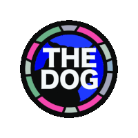 a colorful logo for the dog with a black dog in the center