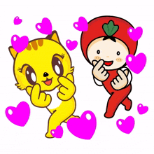 yellow cat tomato costume friends loving pink
