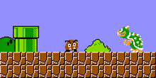 a video game scene with mario and bowser playing
