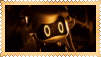 a picture of a cartoon character with glowing eyes and a clock on his face .