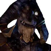 a statue of a monster with horns and a large eye