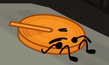 a cartoon illustration of a coin with a stick figure laying on it
