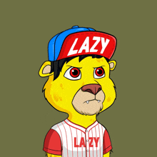 a cartoon of a bear wearing a hat that says lazy