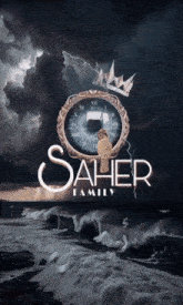 a poster for the saher family with a clock and a bird on it