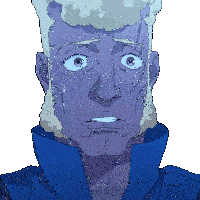 a cartoon drawing of a man 's face with a blue jacket