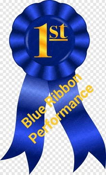 a blue ribbon that says blue ribbon performance on it