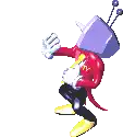 a pixel art of a cartoon character with a box on his head and antennas .