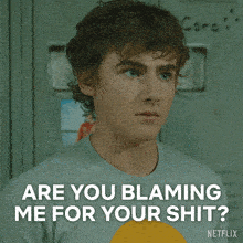 a netflix advertisement shows a young man saying are you blaming me for your shit