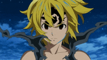 a yellow haired anime character with a dragon on his forehead