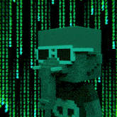 a cartoon character wearing sunglasses stands in front of a green background with chinese characters