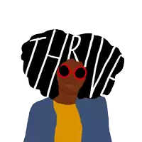 a drawing of a woman with the word thrive on her hair