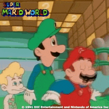 a cartoon of mario and luigi from super mario world 1991