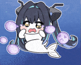 a cartoon of a mermaid surrounded by bubbles