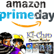 an amazon prime day ad for ki-chan demon hunter shows a boy and a girl
