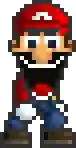 a pixel art drawing of mario wearing a red hat and jeans