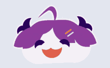 a cartoon character with purple hair and horns
