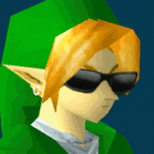 a video game character wearing sunglasses and a green hoodie