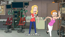 a cartoon says get back here on the bottom right